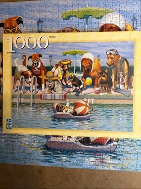 🧩 1000-Piece Vintage FX Schmid “Happy Hour”. Pups having a pool party. Complete.